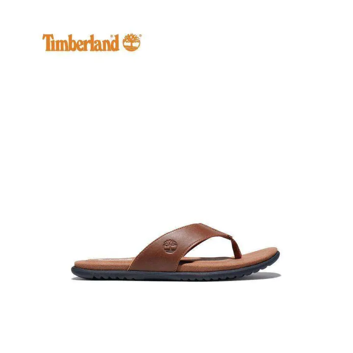 Timberland Men's Kesler Cover Thong Flip Flops Medium Brown Leather