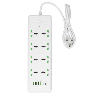 Power Socket สีขาว PC ปลอกฉนวน4 USB 2 PD 8พอร์ต Power Strip 2M Extension Lead UK Plug 110 ‑ 265V