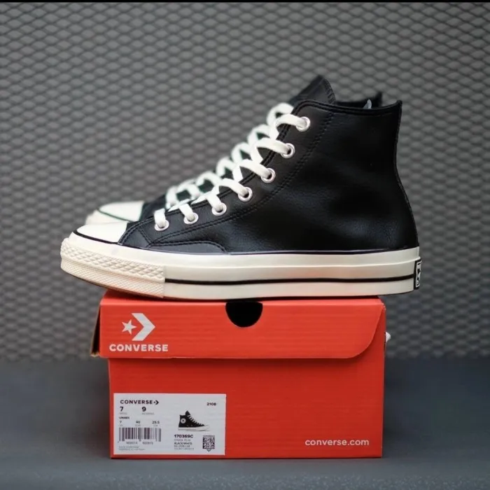 black leather high top chucks