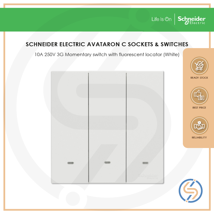 Schneider 10A 250V 3G Momentary switch with fluorescent locator Lazada