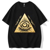 【Hot Sale】 New creative trendy brand funny style triangle geometric short-sleeved T-shirt bronzing mens large size clothes