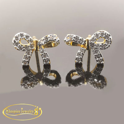 Inspire Jewelry ,ต่างหูรูปโบว์ น่ารัก ตัวเรือนหุ้มทองแท้ 24K พร้อมกล่องทอง หรือถุงกำมะหยี่