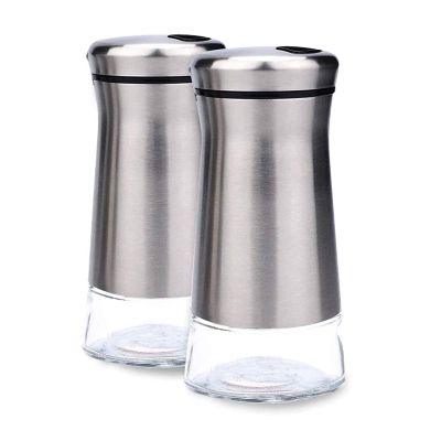 Stainless Steel Salt and Pepper Shakers Set with Glass Base with Adjustable Holes