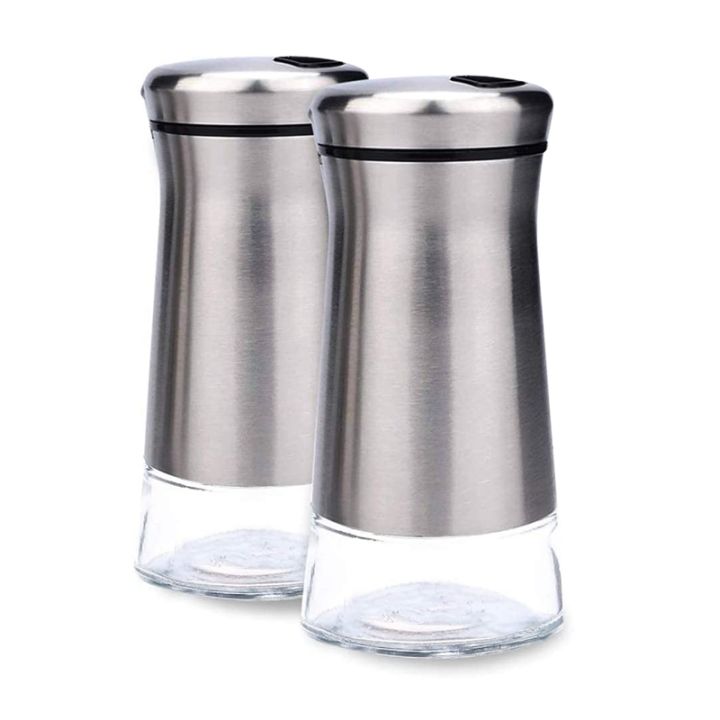 stainless-steel-salt-and-pepper-shakers-set-with-glass-base-with-adjustable-holes