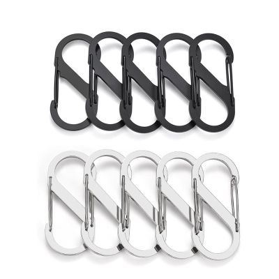 ♨♘ 5Pcs S Type Stainless Steel Carabiner With Lock Mini Keychain Hook Anti-Theft Outdoor Camping Backpack Buckle Key-Lock Tool