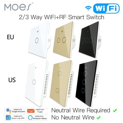 ❉ WiFi Smart Light Touch Switch No Neutral Wire Required Smart Life Tuya APP control Alexa Google Home Compatible 1/2/3 Gang EU US