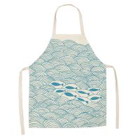 Girl Mermaid Printed Kitchen Apron for Woman Sleeveless Linen Aprons Cooking Baking Waist Bib Pinafore Home Cleaning Too