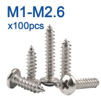 100pcs/lot Self Tapping Screw Stainless Steel Cross Recessed Round Head M1 M1.2 M1.4 M1.5 M1.7 M1.8 M2 M2.2 M2.3 M2.5 M2.6