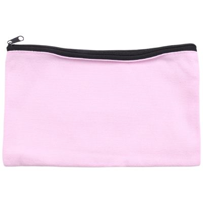 Pink Canvas Makeup Bag,Bulk Cosmetic Bags with Multi-Color Zipper,Canvas Zipper Pencil Case Pouch,DIY Craft