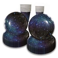 Star Galaxy Theme Party Disposable Tableware Set Paper Plates Cups Tablecloth Outer Space Happy Birthday Party Decor Kids Adults