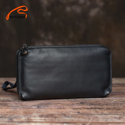 TOP☆Casual Men Clutch Bag Genuine Leather Wallet Phone Mini Coin Purses Credit Card Holder Blue Business Small Money Bags NUPUGOO