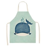 Marine Animal Whale Jellyfish Pattern Cleaning Apron Home Cooking Kitchen Apron Chef Clothes Cotton Linen Adult Bib Delantales Aprons