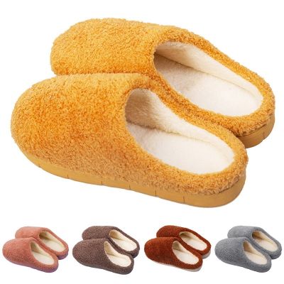 Women Men Slippers Furry Cotton Non-slip Slippers Couples Indoor Outdoor Thick Bottom Soft Plush Fur Shoes Foam Comfort Fuzzy