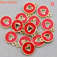 ?【Lowest price】Wonderful จี้เคลือบรูปหัวใจทรงกลม10ชิ้น ล็อตทำมือ2ด้านขนาด2x15มม.