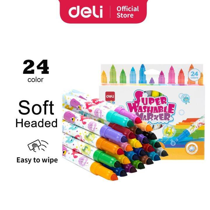 Deli Felt Pen EC155 24 Colors Super Washable Marker Colorful Fiber Tip