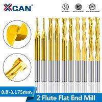 XCAN 10pcs 0.8-3.175mm ไทเทเนียมเคลือบ 2 ขลุ่ย Flat End Mill 3.175mm Shank CNC Milling Cutter Router bit Carbide End Mill