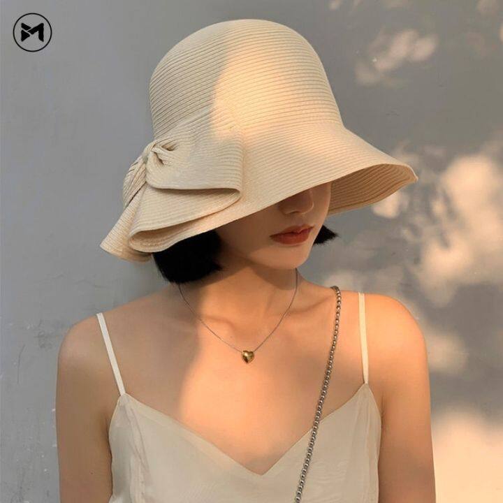 american-and-european-large-brim-lafite-grass-fisherman-hat-female-uv-resistant-bow-beach-raffia-material-straw-hat