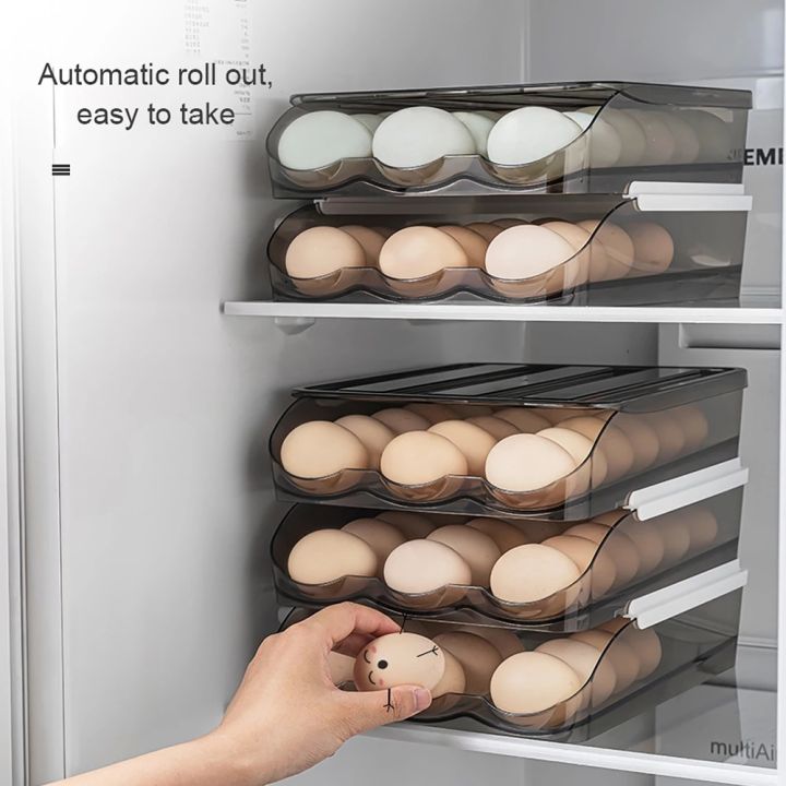 กร้านลิ้นชักโปร่งอัตโนมัติที่ใส่ไข่ที่ใส่ถาดซ้อนกันได้ตะกร้าใส่ตู้เย็น