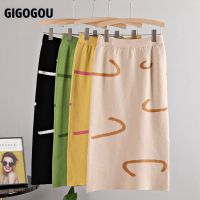 GIGOGOU Women Knit Geomatric Sweater Skirts Autumn Winter Bodycon Skirts Split Up Long Woman Maxi Skirt Knitted Midi Skirt Femme