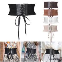 -Womens Adjustable Elastic Leather Wide Lace-up Waist Belt Cinch Corset