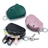 Top Layer Cow Leather Girl Small Wallet Key Ring Versatile Lady Lovely Mini Elephant Neat Animal Coin Purses Double Zipper Purse