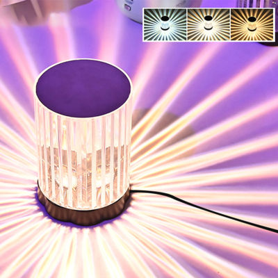 โคมไฟโต๊ะคริสตัล Led 3/16สีแบบชาร์จไฟได้ข้างเตียงนอนไฟกลางคืนโคมไฟรูปปริซึมเรืองแสงโรแมนติก