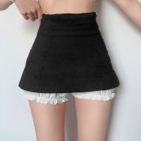 J78E Women Summer High Waist Lolita Bloomers Lining Mini Pencil Bodycon Skirt Kawaii Ruffled Loose Pumpkin Pants Safety Shorts