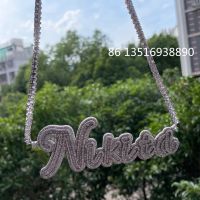 ℡۩  Big Baguette Custom Name With Tennid Chain Pendant Men HipHop Necklace Customized Number Rapper Jewelry