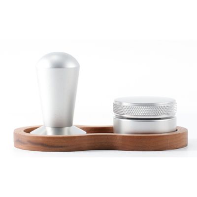 1 Set of Three 58mm Aluminum Coffee Tamper Accessories with Grooved Wooden Pad Non-Slip Coffee Appliance Accessories