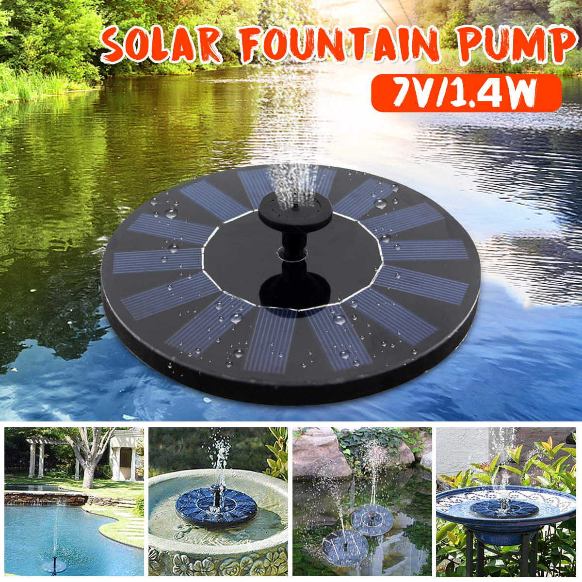 180L/H Solar Waterfall Panel Powered Water Pump Garden Fountain Feature Decorate 