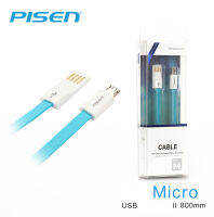 PISEN สายชาร์จ Micro USB Noodle Data Transmit and Charging Cable แท้!!! ยาว 800 mm อุปกรณ์สำหรับรีชาร์จและซิงค์เพื่อโอนถ่ายข้อมูลแบบ 2-in-1 USB 2.0 แรงดันสูง - สีฟ้า