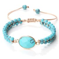 Handmade Natural Blue Stone Wrap Bracelets &amp; Bangles for Men 4mm Beads Bohemia Braided Bracelet Vintage Charm Women Yoga Jewelry Charms and Charm Brac