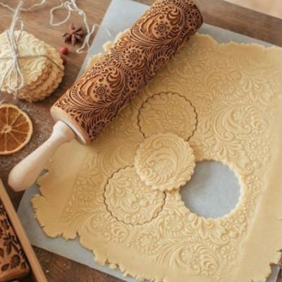 2021 Flower Rolling Pin Wooden Laser Cut Unique Design Cookies Embossed Useful