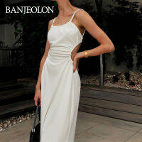BANJEOLON ชุดจีบ ชุดกระโปรงยาวคอกลม ชุดสีทึบ JLSX112