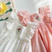 CUTE BABY?พร้อมส่ง?ชุดเดรสเด็กผู้หญิง ชุดเดรสเเขนกุดผ้าฝ้าย เนื้อผ้าใส่สบาย(711)