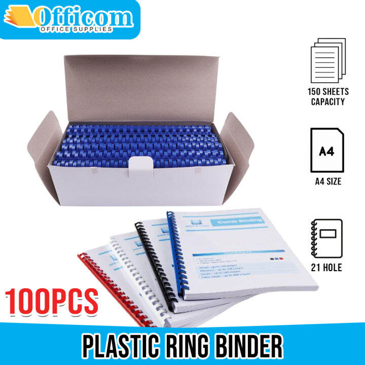 100pcs Plastic Ring Binder A4 Size 21 Holes BLUE PVC Comb