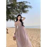 Roses sweet French sweet floral backless condole belt dress female summer resort