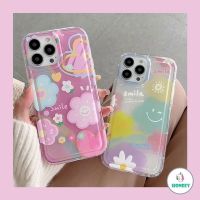 SDGERGEGE เคสโทรศัพท์มือถือแบบนิ่ม TPU ใส กันกระแทก ลายดอกไม้ หัวใจ สีชมพู สําหรับ IPhone 14 13 12 11 Pro Max 14 Plus