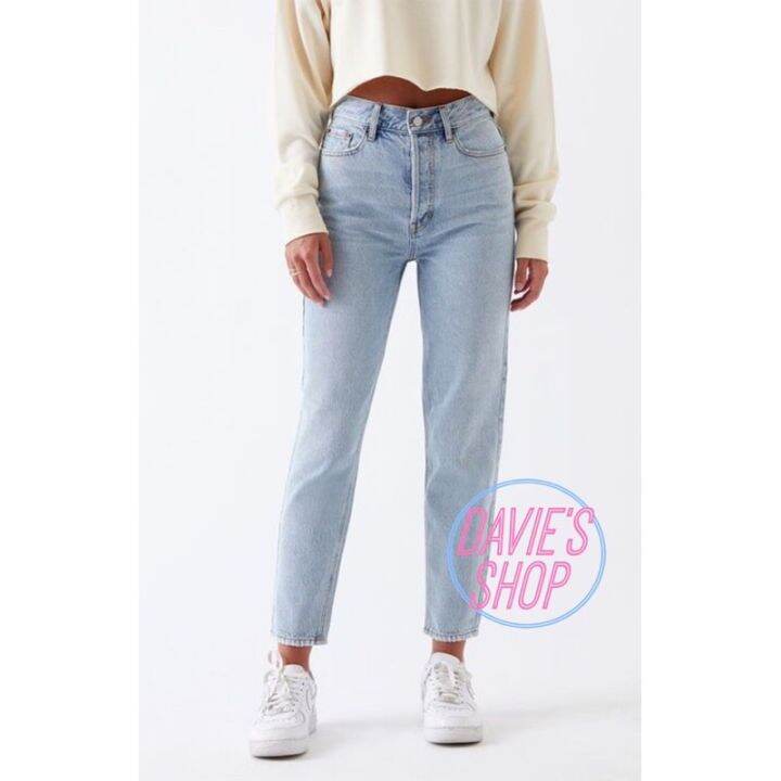 Faded Blue Mom Jeans HighWaisted Mom Jeans Ankle Cut Design Light Wash