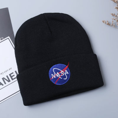 [COD] ลายปักแบน NASA หมวกถักไหมพรม หมวกสกีฤดูใบไม้ร่วงและฤดูหนาวที่อบอุ่น