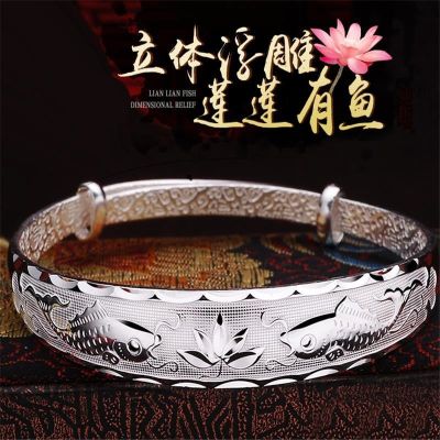 9999 sterling silver bracelet female middle-aged and old mother paragraph longfeng f solid elder grandma a gift