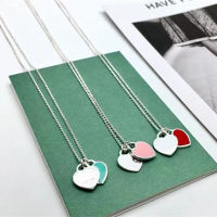 Fashion brand enamel double heart necklace S925 pure silver classic double heart pendant Ttif necklace jewelry gifts for loved