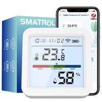 เซ็นเซอร์วัดอุณหภูมิความชื้น Wifi SMATRUL พร้อมแบ็คไลท์ Tuya ZigBee 3.0 Wifi เครื่องวัดอุณหภูมิไฮกรอมิเตอร์ภายในอาคารในเซ็นเซอร์วัดอุณหภูมิความชื้นเครื่องตรวจจับชีวิตอัจฉริยะสนับสนุนการควบคุมระยะไกล Alexa Google Home