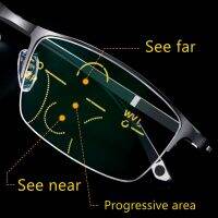 Progressive Multifocal Reading Glasses Photochromic Man Women Anti-blue Light Presbyopic Glasses See Near and Far Metal Frame