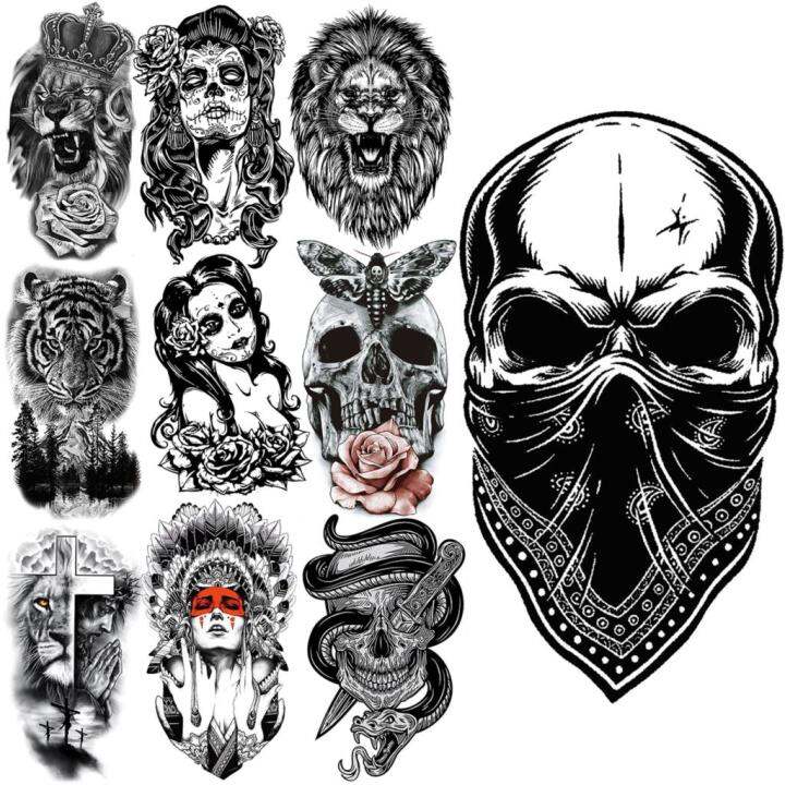 Skull Temporary Tattoos For Adults Men Realistic Tiger Lion Forest   9fed0e08e9419ebcd5a7f14846c1e0b0  720x720q80 