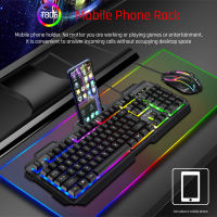 Mechanical Feel Gaming Keyboard Mouse Set Metal Iron Plate Floating Keycap USB Wired Colorful Luminous Keyboard for PC Gamer