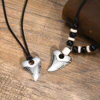 Men Cool Punk Shark Tooth Necklaces, Waterproof Stainless Steel Animal Teeth Pendant Collar, Adjustable Black Color Rope Chain