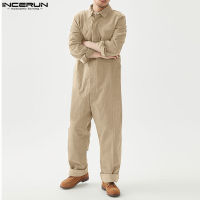 INCERUN 2023สไตล์เกาหลีใหม่ผู้ชาย R สบาย Rompers Casual Streetwear ชายทั้งหมดตรงกับแขนยาว Jumpsuits S-5XL