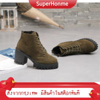 ??shoes women รองเท้าส้นสูงผู้หญิง รองเท้าส้นสูงย้อนยุค ส้นหนาบล็อกพื้นหนา สวมใส่สบายสำหรับสุภาพสตรี รองเท้าบูทมาร์ติน รองเท้าบูทยาว รองเท้าผู้หญิงแฟชั่น เทรนด์เกาหลี รูปแบบขายดีในยุโรปและอเมริกา