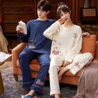 SLPBELY Couple Pajamas Pyjamas Set Homesuit Autumn Winter Cute Cartoon Bear Long Sleeve Men And Women Nightwear Lovers Sleepwear